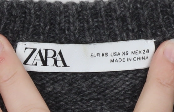 Zara Women Grey Wool Blend Short Sleeve Crew Neck Jumper XS