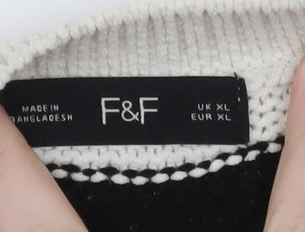 F&F Women Black White Wave Knit Crew Neck Jumper XL