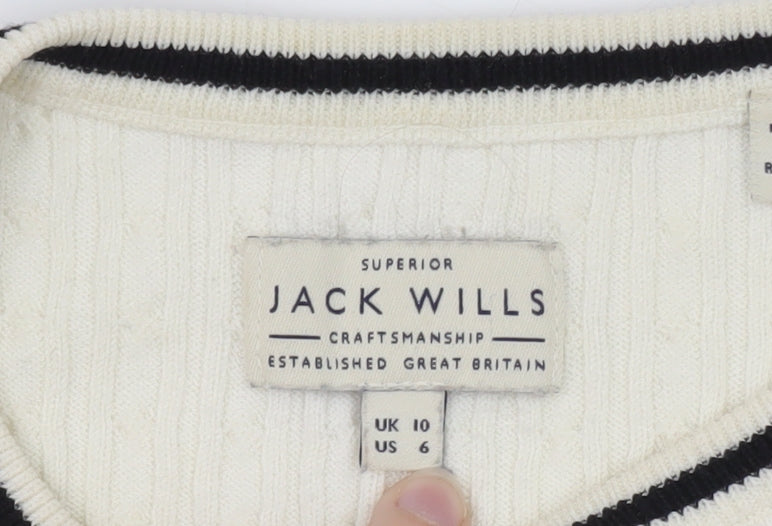 Jack Wills Women's Ivory Cable-Knit Crew Neck Jumper Size 10