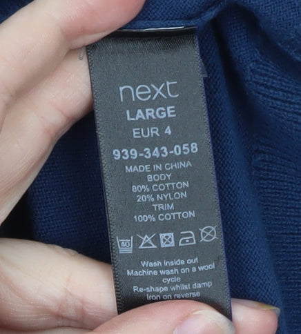 Next Men's Blue Long Sleeve Cotton Polo Shirt Size Large