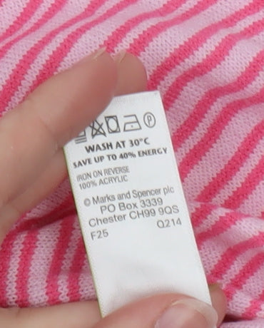 Marks & Spencer Women Pink Striped Crew Neck Jumper Size 10