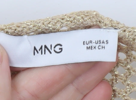 Mango Women Beige Open-Knit Cotton Blend Pullover Jumper Size S