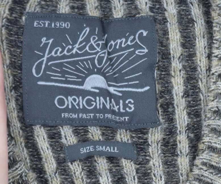 Jack & Jones Men’s Beige Wool Blend Striped Knit Pullover Jumper Size S