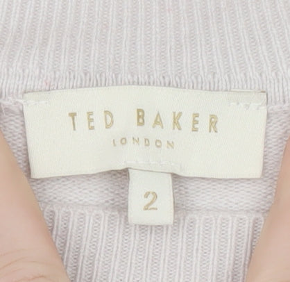 Ted Baker Women Ivory Crew Neck Cotton Pullover Jumper Size 10