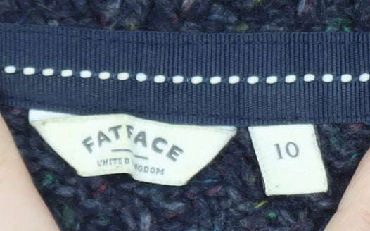 FatFace Women's Blue Wool Blend Hooded Cable Knit Zip Jumper Size 10