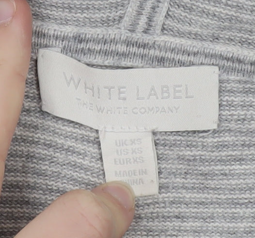 The White Company Womens Grey XS Striped V-Neck Hooded Cotton Jumper