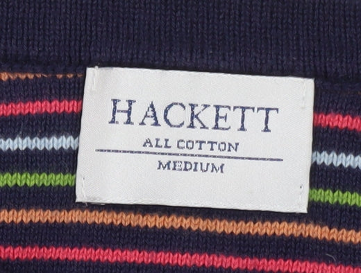 Hackett Men's Blue Striped Cotton Crew Neck Jumper Medium