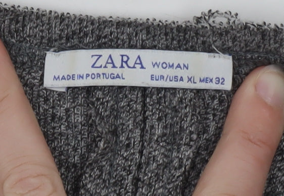 Zara Women Grey Knit Shift Dress XL 3/4 Sleeve Casual Workwear