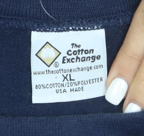 The Cotton Exchange Mens Navy Blue XL Crew Neck College Sweatshirt