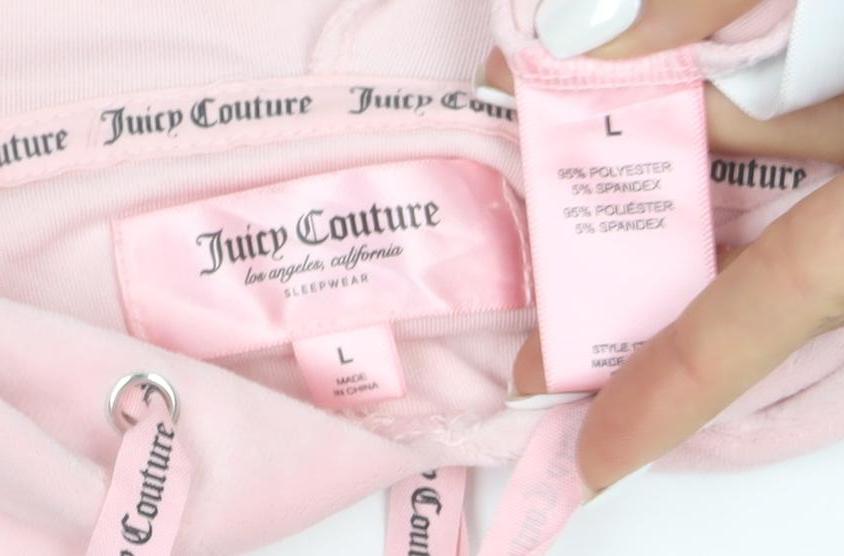 Juicy Couture Women Pink Velour Hooded Pullover Hoodie L Rhinestone Logo