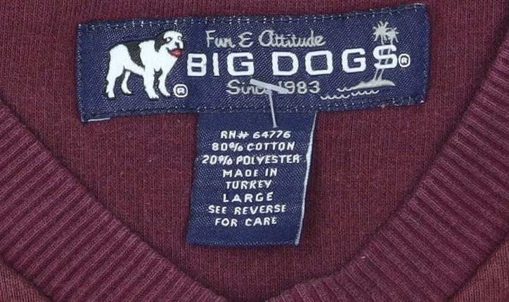 Big Dogs Women's Burgundy Pullover Sweatshirt Size L Embroidered Cotton Blend