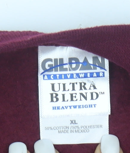 Gildan Womens Burgundy Graphic Sweatshirt XL Heavyweight Cotton Blend
