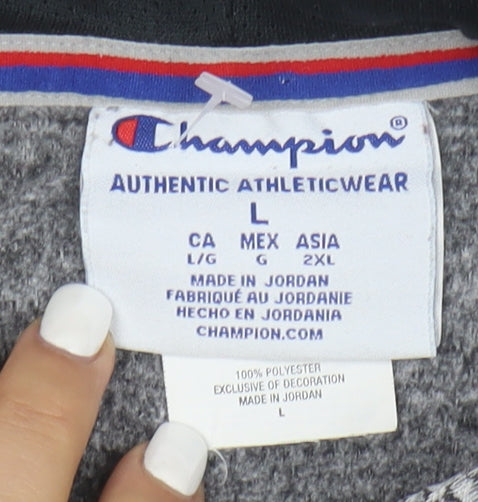 Champion Men’s Grey Pullover Hoodie L Logo Athletic Sweatshirt