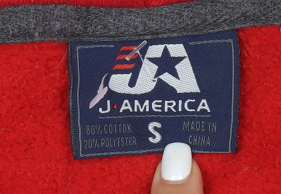 J America Mens Red Small Pullover Hoodie Eagles Logo Cotton Blend