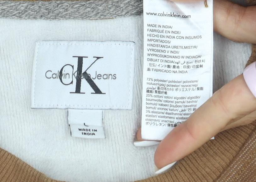Calvin Klein Jeans Men's Brown Embroidered Logo Sweatshirt L