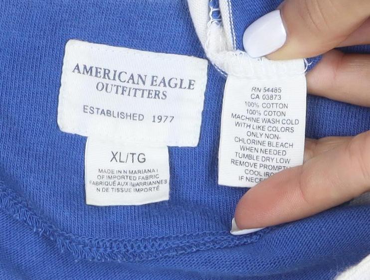 American Eagle Outfitters Men's Blue & Ivory Striped Long Sleeve Polo XL