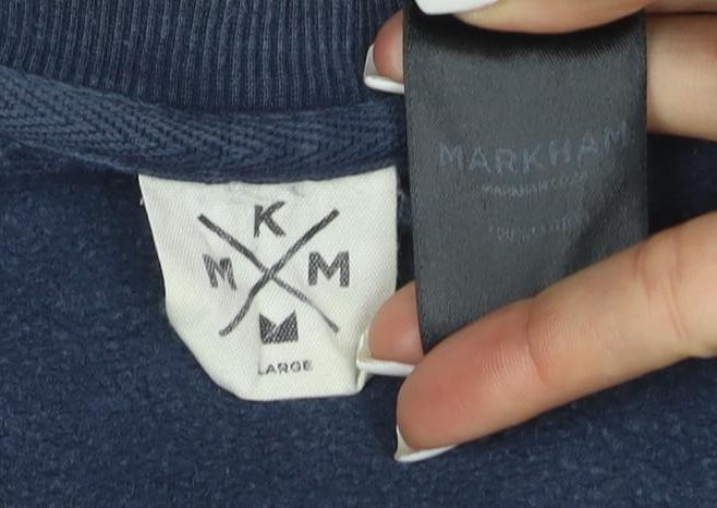 Markham Men's Blue Cotton Crew Neck Pullover Sweatshirt L