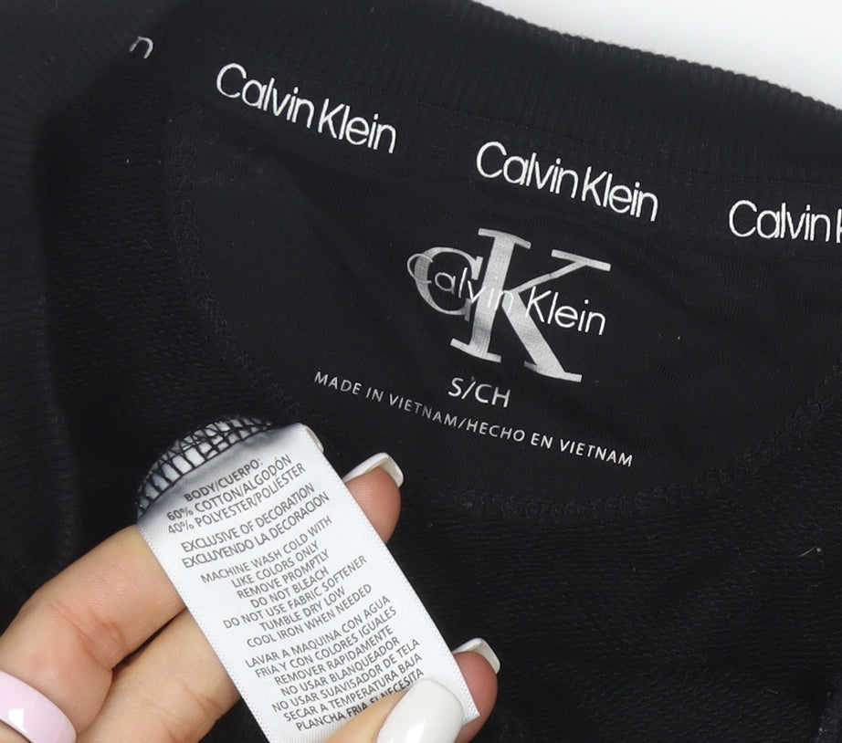 Calvin Klein Women's Black Leopard Logo Pullover Sweatshirt Size S