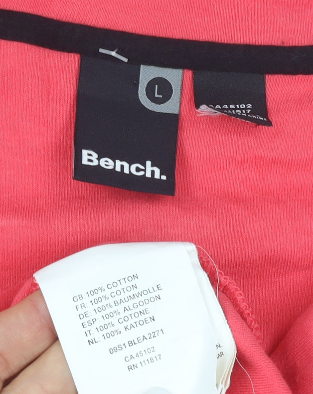 Bench Women's Pink Full Zip Hoodie Size L 100% Cotton Casual Sweatshirt
