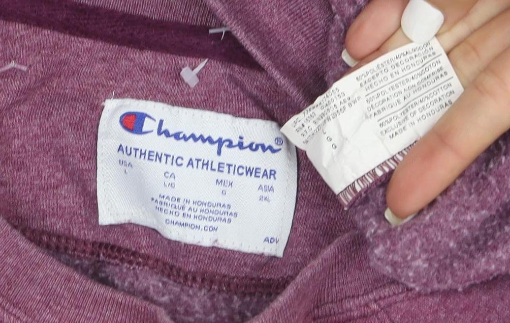 Champion Mens Purple Crew Neck Logo Sweatshirt Size L Regular Fit