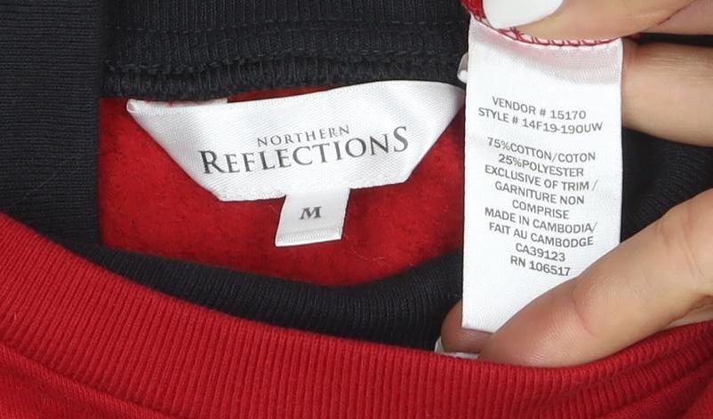 Northern Reflections Women Red Floral Embroidered Pullover Sweatshirt M
