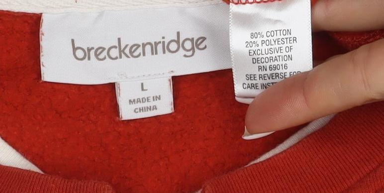 Breckenridge Women Red Embroidered Pullover Sweatshirt Size L