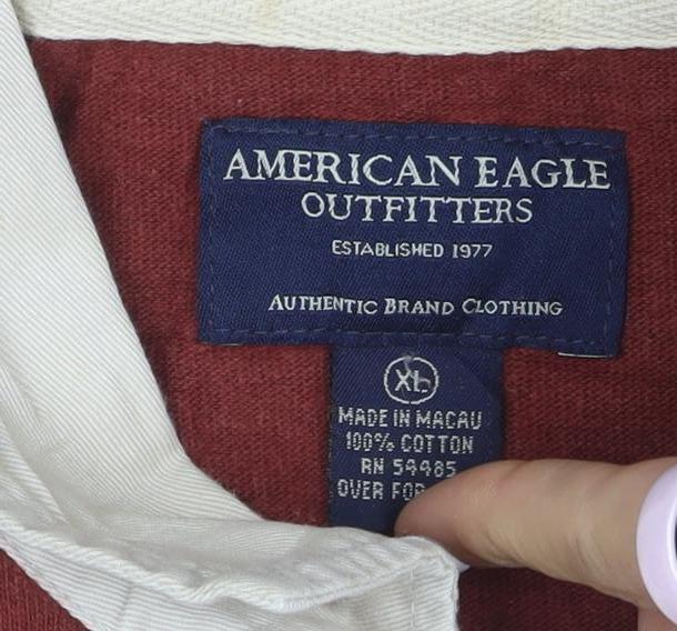 American Eagle Men's Red Long Sleeve Polo XL 100% Cotton Casual Top