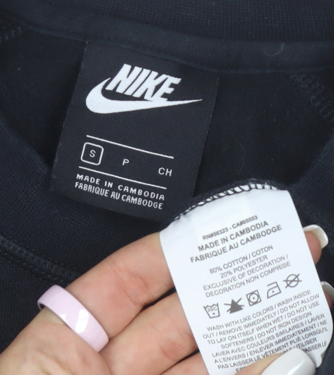 Nike Womens Black Swoosh Cropped Crew Neck Sweatshirt Size S