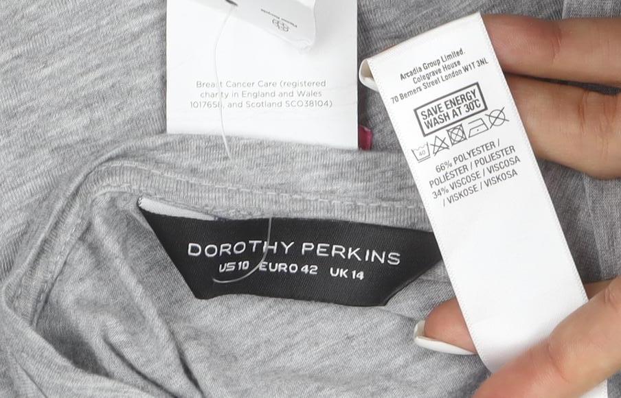Dorothy Perkins Women Grey Sequin Heart Short Sleeve T-Shirt Size 14