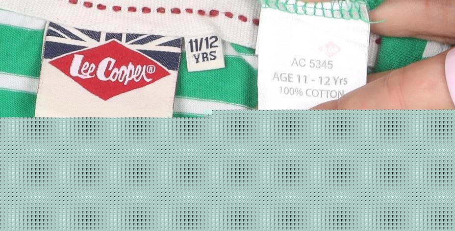 Lee Cooper Girls Green White Striped T-Shirt Age 11-12 Years 100% Cotton