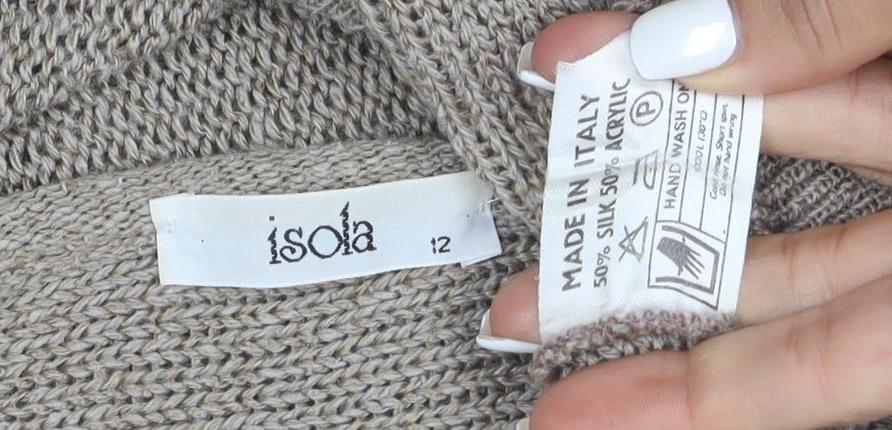 Isola Womens Beige Silk Blend 80s Geometric Crew Neck Jumper Size 12
