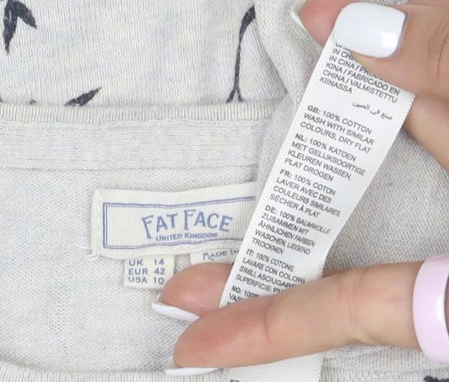 FatFace Women's Beige Bird Print Cotton Jumper Size 14