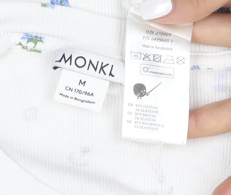 Monki Women’s Ivory Floral Cotton T-Shirt M Short Sleeve Jersey Top