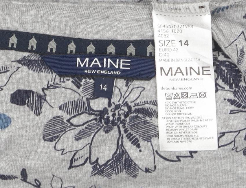 Maine New England Womens Grey Floral 3/4 Sleeve Jersey Top Size 14