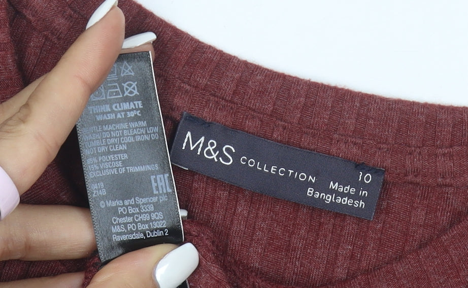 Marks & Spencer Women Red Size 10 Long Sleeve Shift Jersey Dress
