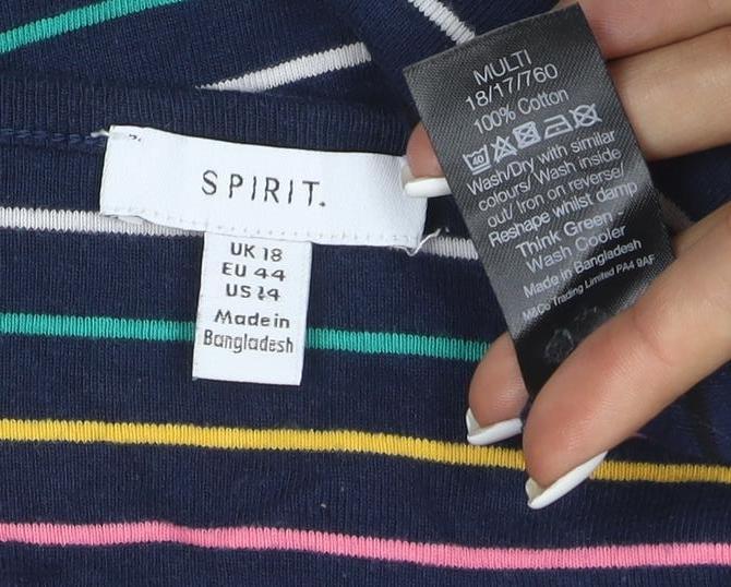 ESPRIT Women Blue Striped Cotton 3/4 Sleeve Scoop T-Shirt Size 18