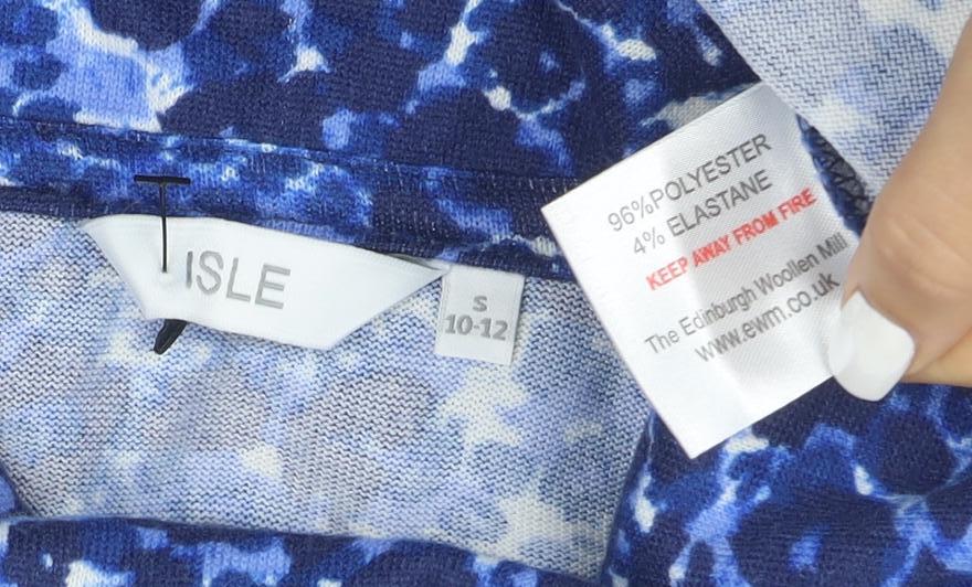 Isle Women’s Blue Floral Roll Neck Long Sleeve Jersey Top Size S