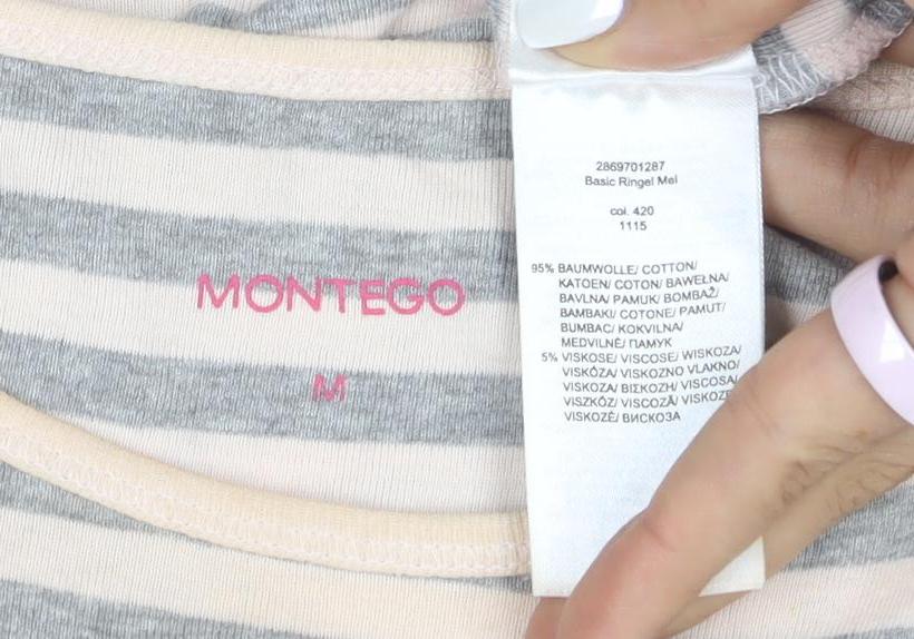 Montego Womens Grey Striped Short Sleeve Cotton T-Shirt Size M