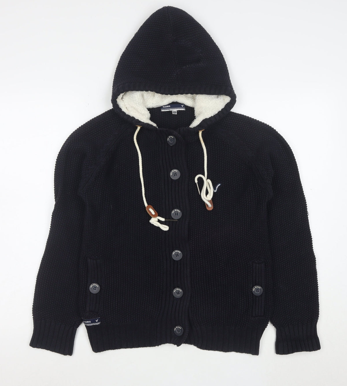 Voi Jeans Co. Women's Black Size 12 Hooded Button Knit Cardigan