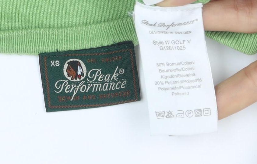 Peak Performance Womens Green V-Neck Cotton Jumper XS