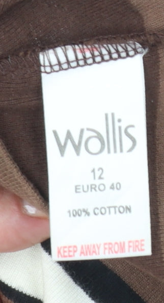 Wallis Women’s Brown Striped 3/4 Sleeve V-Neck Cotton T-Shirt Size 12