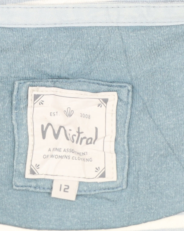 Mistral Women's Blue Striped 3/4 Sleeve Cotton T-Shirt Size 12