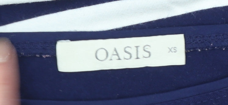 Oasis Women’s Blue White Striped Boat Neck Long Sleeve T-Shirt XS