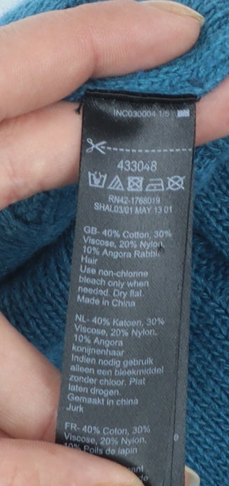 Monsoon Women’s Blue Knit Jumper Dress M 3/4 Sleeve Cotton Angora