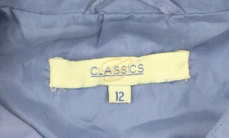 Classics Women Blue Hooded Mid-Length Rain Coat Jacket Size 12