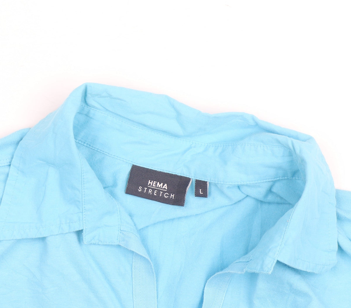 HEMA Men's Blue Stretch Cotton 3/4 Sleeve Collared Casual Shirt L