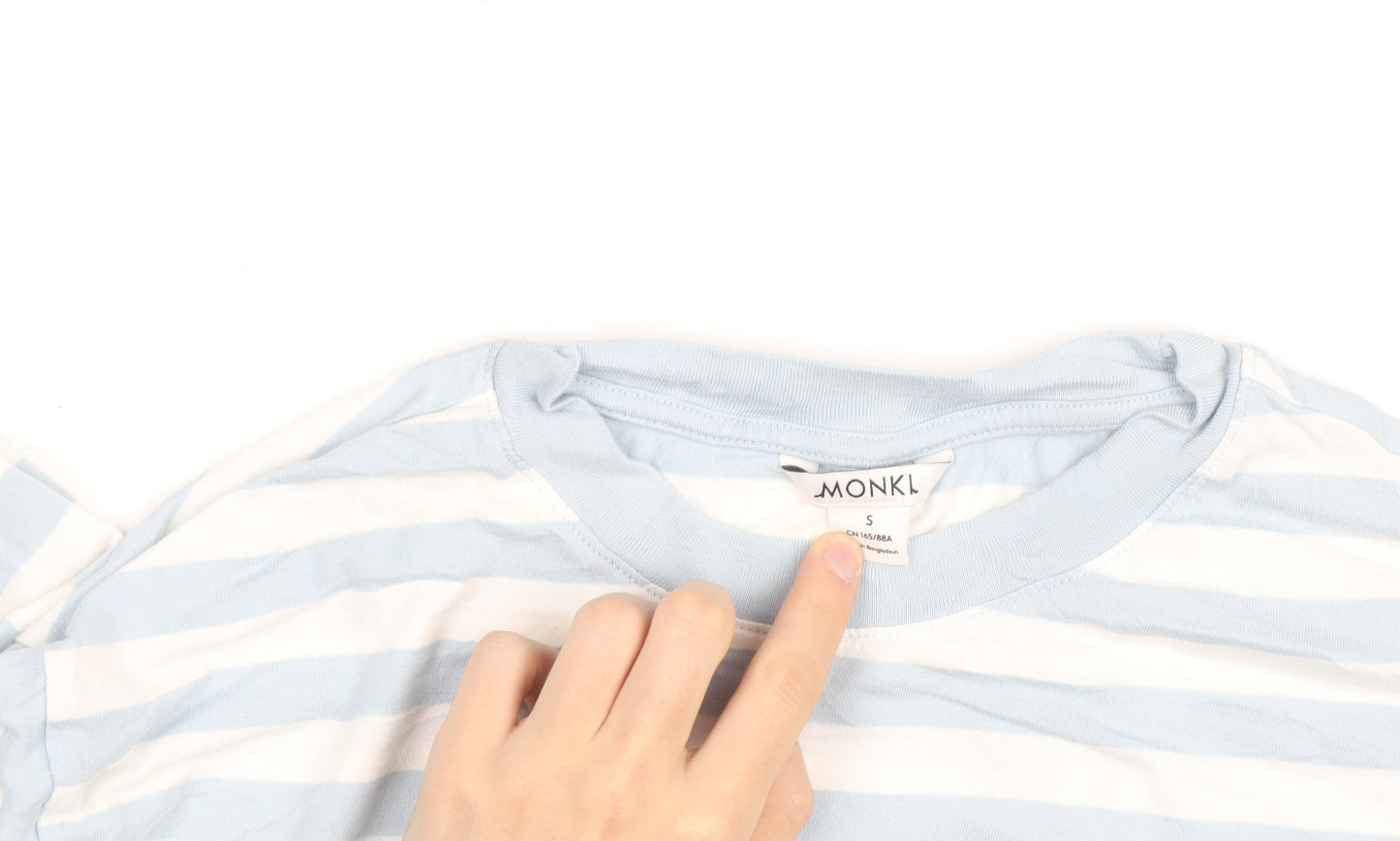 Monki Women Blue White Striped Long Sleeve Cotton Top Size S