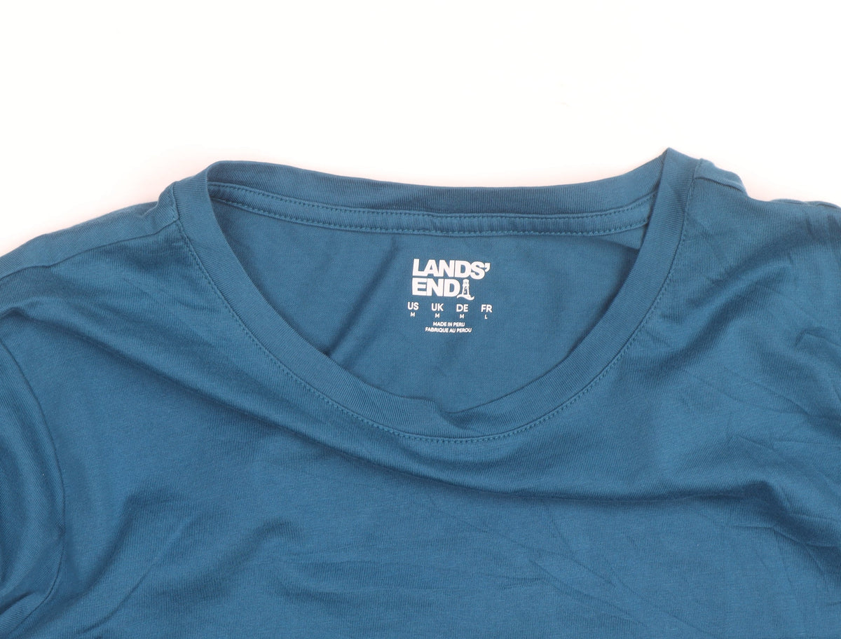 Lands' End Men's Blue Long Sleeve Cotton Crew Neck Top M
