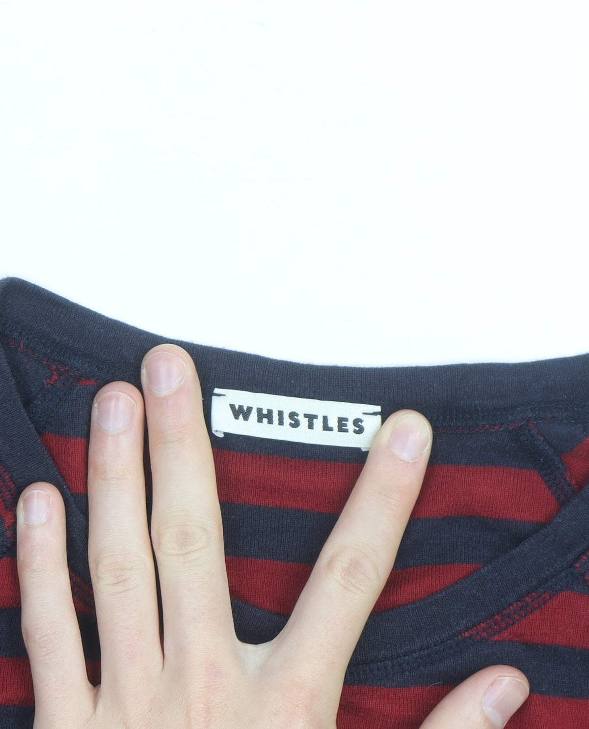 Whistles Women's Red Navy Striped Long Sleeve Cotton T-Shirt Size 8
