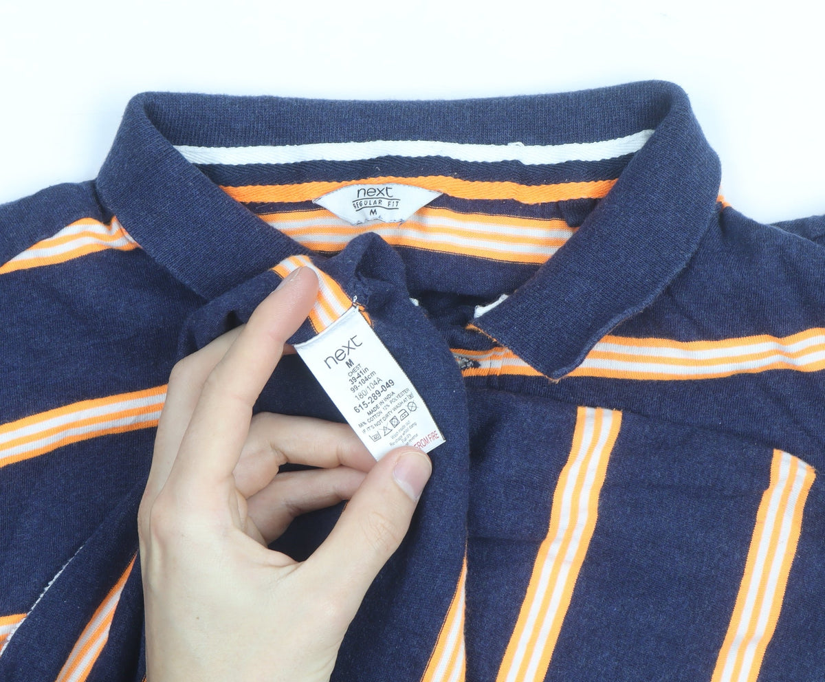 Next Men’s Blue Striped Regular Fit Cotton Polo Shirt M